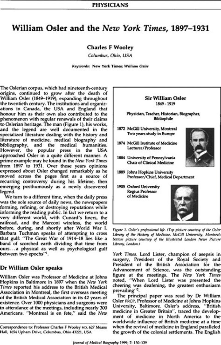 William Osler Biography - Facts, Childhood, Family Life & Achievements